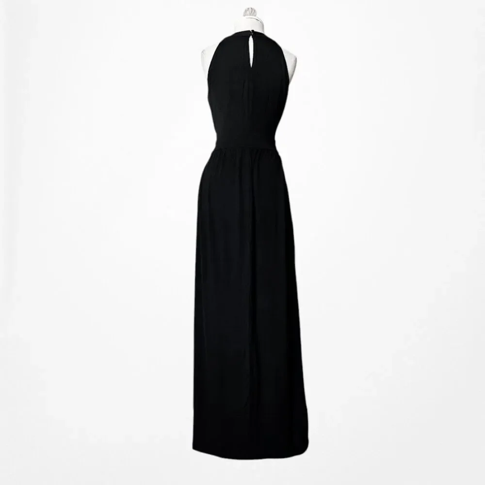 Vintage Y2K Roz & Ali Black Knit Bodycon Front Slit Maxi Cocktail Dress Size S/M